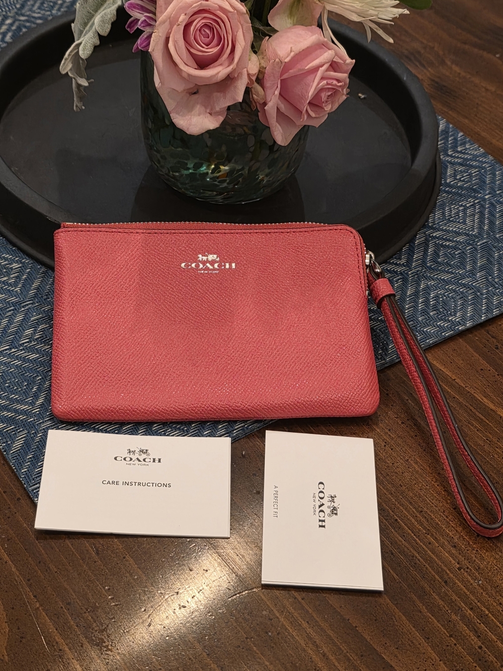 Pink-Coral Zip Wristlet